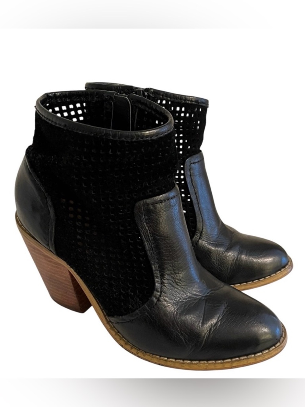 Gray Saks Fifth Avenue Black Suede/Leather Ankle Boots with Perforated Detail